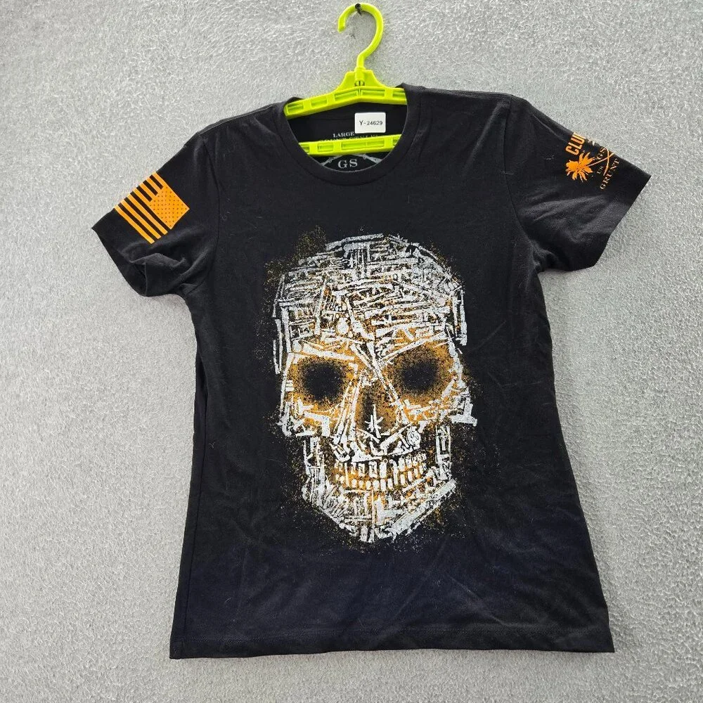 Grunt Style Women Shirt L Black Graphic Skull‎ American Flag Grunge Logo